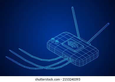 Modem Router with the antenna high speed wireless wifi internet. Wireframe low poly mesh vector illustration.