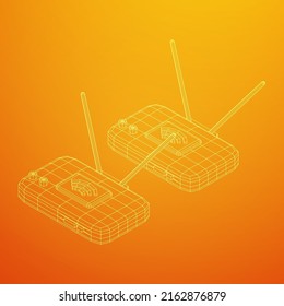 Modem Router with the antenna high speed wireless WIFI internet. Wireframe low poly mesh vector illustration.