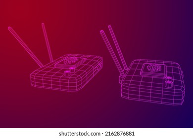 Modem Router With The Antenna High Speed Wireless WIFI Internet. Wireframe Low Poly Mesh Vector Illustration.