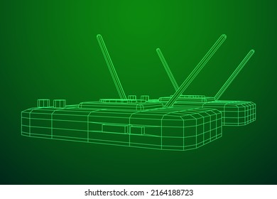 Modem Router with the antenna high speed wireless wifi internet. Wireframe low poly mesh vector illustration.