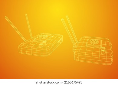 Modem Router With The Antenna High Speed Wireless Wi-Fi Internet. Wireframe Low Poly Mesh Vector Illustration.