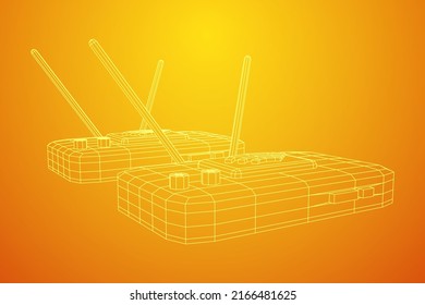 Modem Router With The Antenna High Speed Wireless Wifi Internet. Wireframe Low Poly Mesh Vector Illustration.