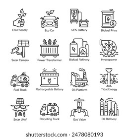 Modem Set of Power Resources Linear Icons 

