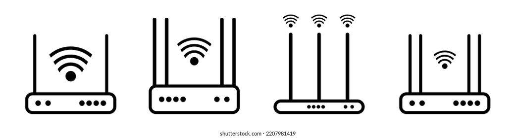 Modem with wifi signal line icon for apps and websites. Wireless router. Vector isolated on white background.