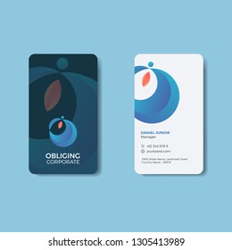 Moden Business Card Vertical Print Template with Blue and White Color