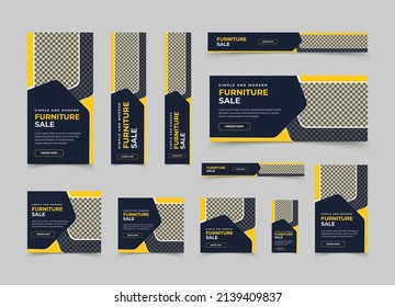 Moden furniture sale web banner template set and horizontal and vertical web banner design