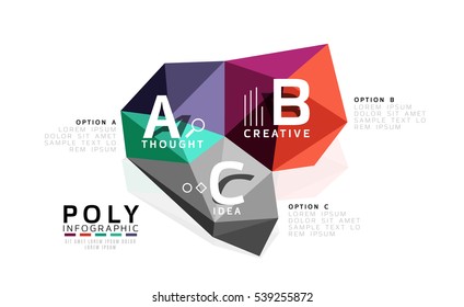 Moden low poly infographics template with A B C letters
