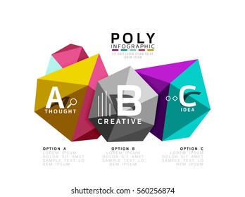 Moden low poly infographics template with A B C letters