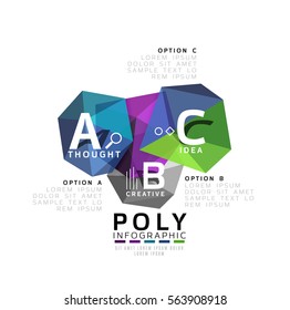 Moden low poly infographics template with A B C letters