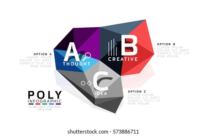 Moden low poly infographics template with A B C letters