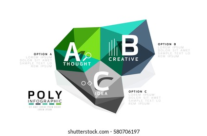 Moden low poly infographics template with A B C letters