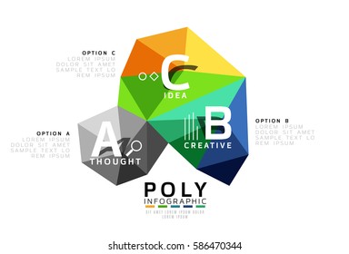 Moden low poly infographics template with A B C letters