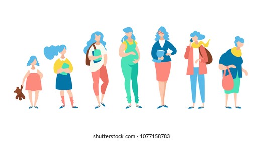 Moden vector concept women different age. The stages of human growth