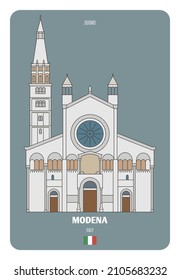 Modena Kathedrale, Italien. Architektonische Symbole europäischer Städte. Farbige Vektorgrafik 