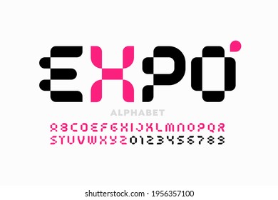 Modent style font, typography design, alphabet letters and numbers vector illustration