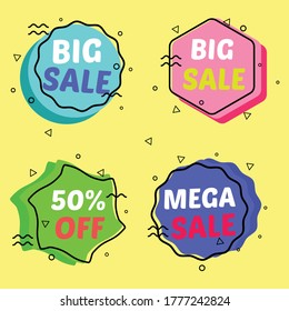 Moder Discont or Sale Tag Banner Design Template. Mega Sale, Big Sale, Discount Clearence. Brocur and Flayer Event