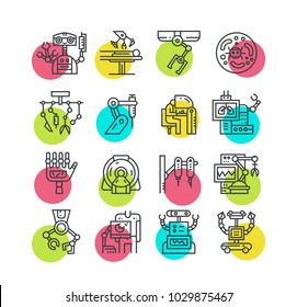 Moder line style set with robotic urgery and modern medicine icons.