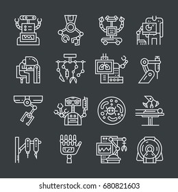 Moder line style set with robotic urgery and modern medicine icons.