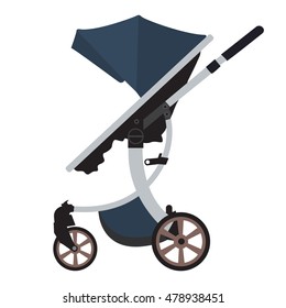 Moder vector Baby Stroller with new design. Flat and solid color design. Blue color for boys