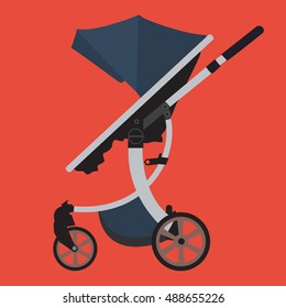 Moder vector Baby Stroller with new design. Flat and solid color design. Blue color for boys