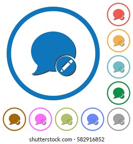 Moderate blog comment flat color vector icons with shadows in round outlines on white background