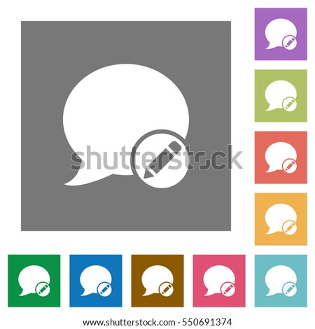 Moderate blog comment flat icons on simple color square backgrounds