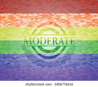 Moderate on mosaic background with the colors of the LGBT flag