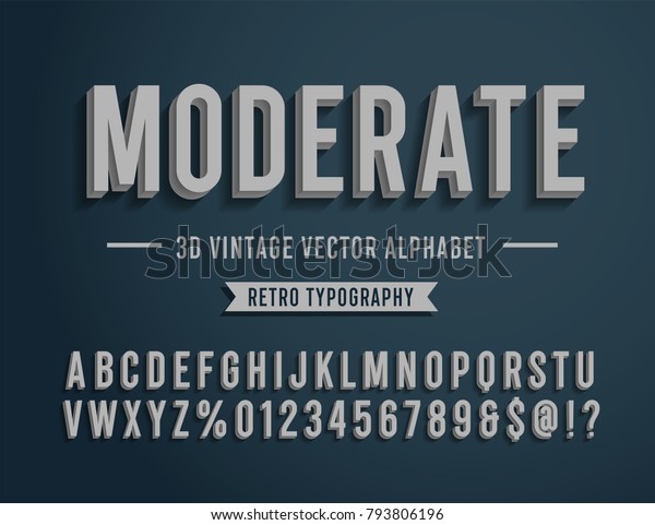 ビンテージ3d Sans Serif 短いアルファベット レトロなタイポグラフィ ベクターイラスト のベクター画像素材 ロイヤリティフリー