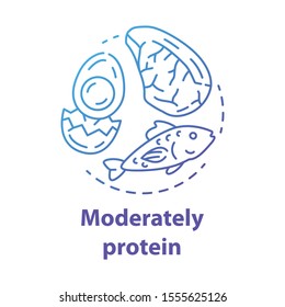 Moderately protein blue gradient concept icon. Ketogenic diet idea thin line illustration. Moderate keto nutrition. Healthy food, meal. Egg, fish, meat. Vector isolated outline drawing