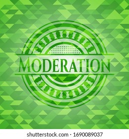 Emblema verde de moderación con fondo de mosaico. Ilustración vectorial. Detallado.