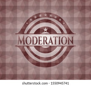 Moderation red emblem or badge with geometric pattern background. Seamless.