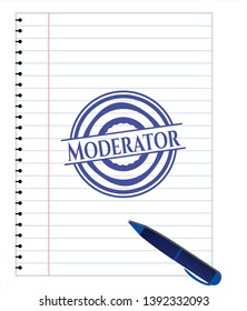 Moderator draw with pen effect. Blue ink. Vector Illustration. Detailed.