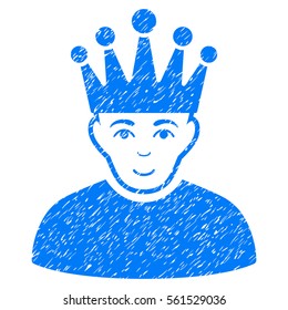 Moderator grainy textured icon for overlay watermark stamps. Flat symbol with unclean texture. Dotted vector blue ink rubber seal stamp with grunge design on a white background.
