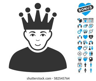 Moderator icon with bonus amour pictures. Vector illustration style is flat iconic blue and gray symbols on white background.