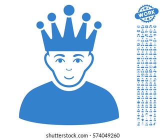 Moderator icon with bonus avatar graphic icons. Vector illustration style is flat iconic cobalt symbols on white background.