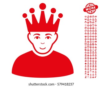 Moderator icon with bonus avatar icon set. Vector illustration style is flat iconic red symbols on white background.