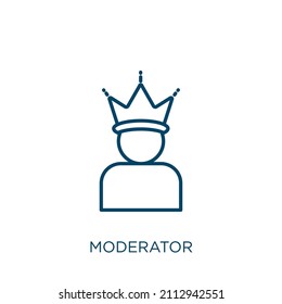 moderator icon. Thin linear moderator outline icon isolated on white background. Line vector moderator sign, symbol for web and mobile
