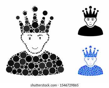 Moderator mosaic of circle elements in different sizes and color hues, based on moderator icon. Vector circle elements are composed into blue illustration.