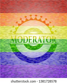 Moderator on mosaic background with the colors of the LGBT flag