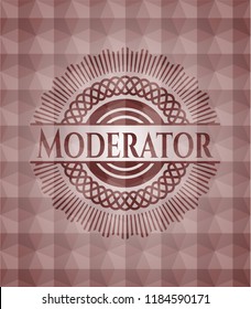 Moderator red seamless emblem with geometric pattern background.