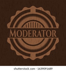 Moderator retro style wood emblem. Vector Illustration.