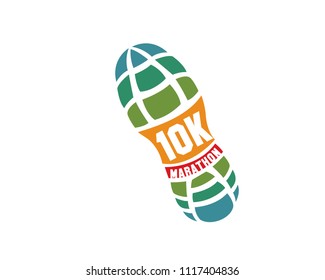 Modern 10K Marathon Running Competition Logo Badge Illustration In White Isolated Background