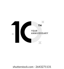 Modern 10th year anniversary in a minimalist black and white design.geometric style perfect for business milestones, professional branding, or corporate celebration materials. ceremony 10th year