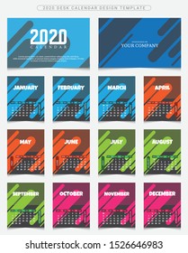 Modern 12 Page Desk & Wall 2020 Calendar Template for School, Collage, University and Office etc. Abstract & Colorful Table Calendar for 2020. Happy New Year 2020 Design