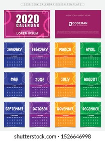 Modern 12 Page Desk & Wall 2020 Calendar Template for School, Collage, University and Office etc. Abstract & Colorful Table Calendar for 2020. Happy New Year 2020 Design