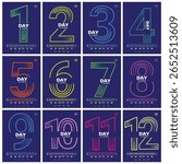 Modern 12-day countdown posters with bold neon numbers, perfect for product launches, events, promotions, and digital marketing campaigns.