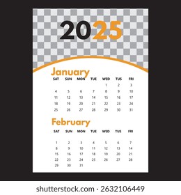 modern 12-month one-page calendar Monthly wall calendar design template for 2025 with abstract purple color shapes. It starts on Sunday. Modern and minimal wall calendar for 2025 with white background