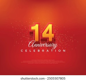 Modern 14th number design, for anniversary celebration in bold red color. Premium vector background for greeting and celebration.