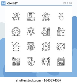 Modern 16 Line style icons. Outline Symbols for general use. Creative Line Icon Sign Isolated on White Background. 16 Icons Pack.