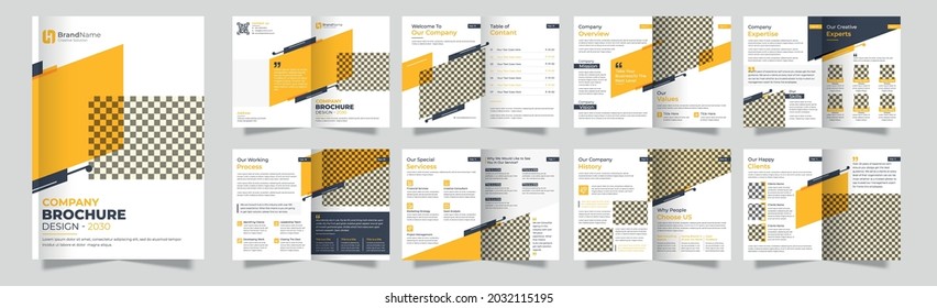 Plantilla de diseño de folletos empresariales de 16 páginas. Creativo vector de diseño de folleto de perfil de empresa de uso múltiple mínimo.